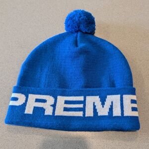 Supreme x Supreme Heart Blue Knit Beanie with White Supreme Logo